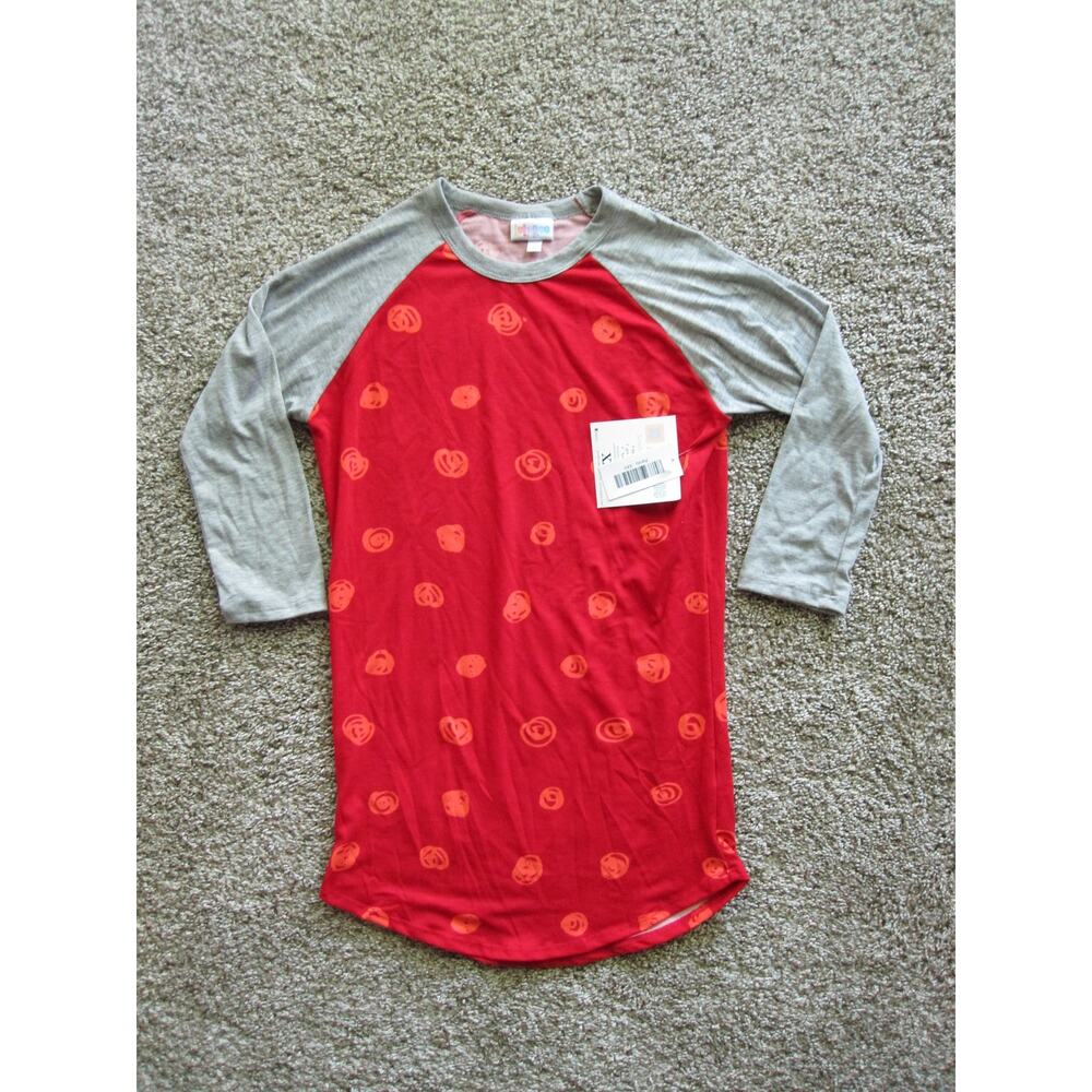 New LuLaRoe Randy T-Shirt Shirt Top Unisex XXS Sporty Comfy Athletic‎ Red/Gray!
